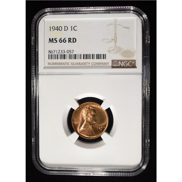 1940-D LINCOLN CENT NGC MS-66 RD