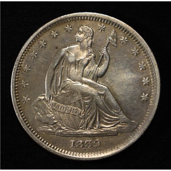 1839 NO DRAPERY SEATED LIBERTY HALF DOLLAR CH AU