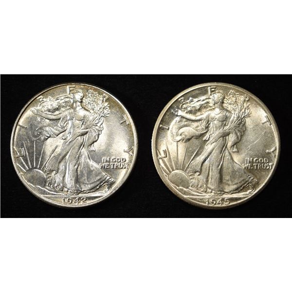 1942 & 1945-D WALKING LIBERTY HALF DOLLARS CH BU