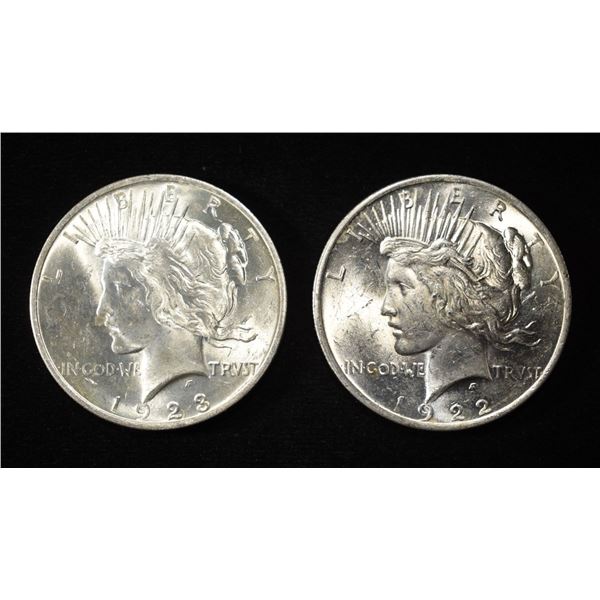 1922 & 1923 PEACE DOLLARS BU