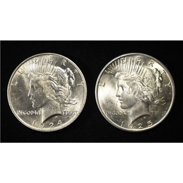 1924 & 1925 PEACE DOLLARS CH BU