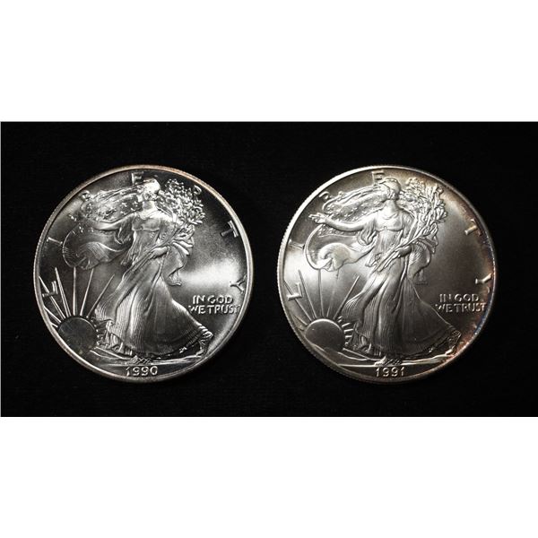 1990 & 1991 AMERICAN SILVER EAGLES