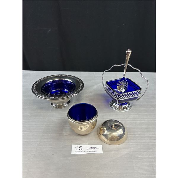 Nice Lot of Silver Plated Items w/ Cobalt Blue Inserts