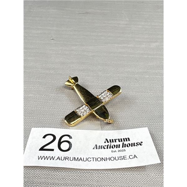 Gold Tone + Rhinestone Prop Player Brooch