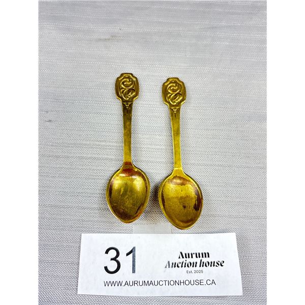 2 Danish Real Gold Plated (Agate Forgyldt) Art Nouvau Spoons