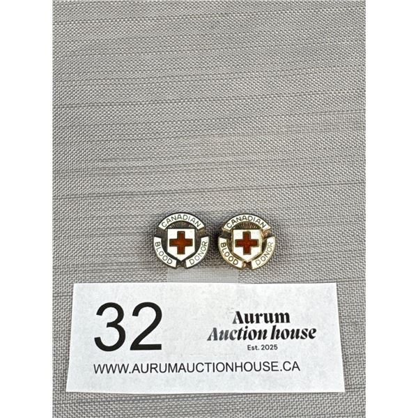 A Pair of Early Canadian Sterling + Enamel Red Cross Badges