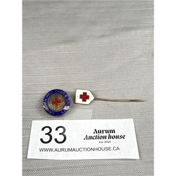 A Large Early Canadian Sterling + Enamel Red Cross Badge + Stick Pin