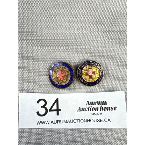 2 Early Canadian Enamel Red Cross Badges