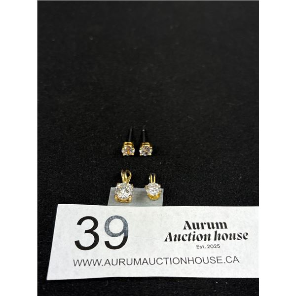 2 Diamond Hook Pendants (1 Marked 925) + Pair of Diamond Hook Earrings