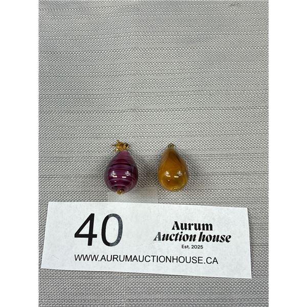 2 Vintage Teardrop Pendants/Amber + 1 Italian Glass