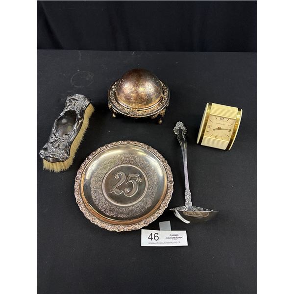 Vintage Collectible Lot of Silverplated Items and Travelling Alarm Clock