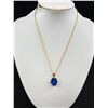 Image 2 : Vintage Gold Sapphire Blue Faceted Pendant Stone Necklace Quality! C.1970s