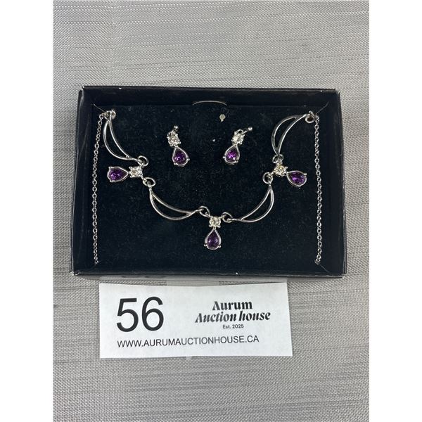 Vintage Silver Amethyst Necklace Earrings Set