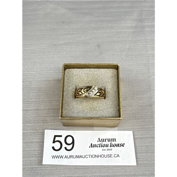 Vintae White + Yellow Gold Mens Ring