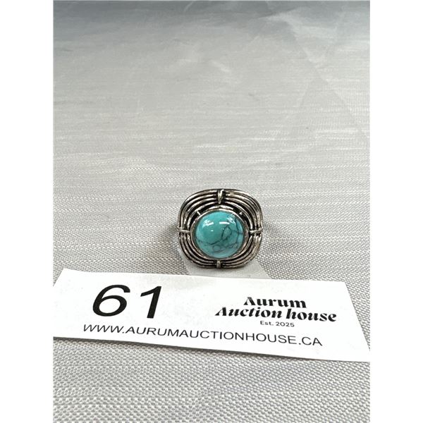 Vintage Silver Turqouise Chunky Ring C.1970s