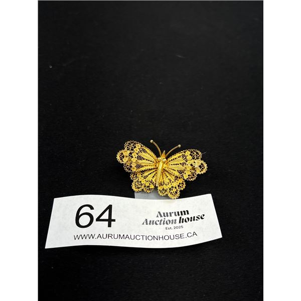 Gorgeous Antique Gold Filigree Butterfly Brooch