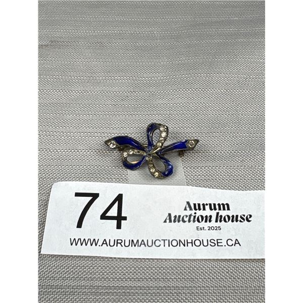 Antique Gorgian Early 1800s Cobalt Enamel Sterling Pin Lovely!