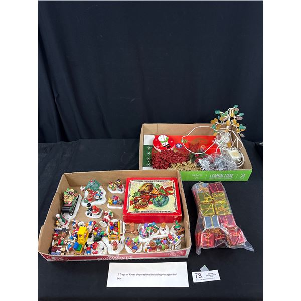 2 Trays of Christmas Decorations Including Vintage Cardbox