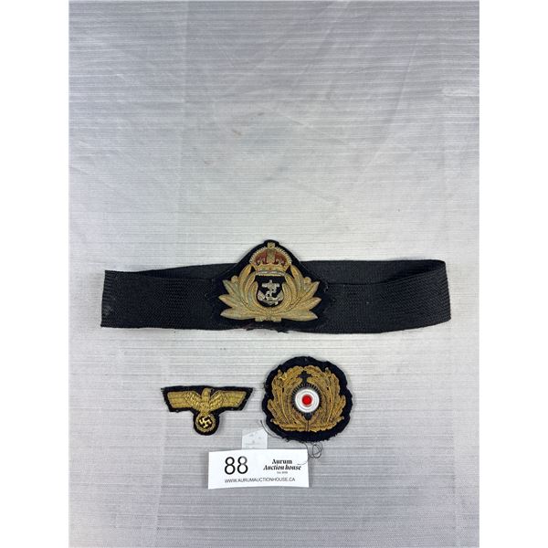 3 WW2 Canadian/British Navy Badge + 2 WW2 German Navy Badges