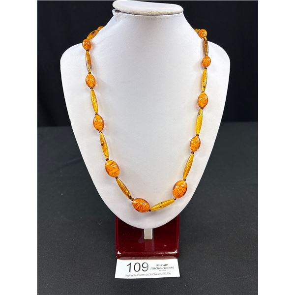 Gorgeous Antique 1920s Art Deco Rare Shape Gold Speckled Murano Glass Bead Necklace Excellent!