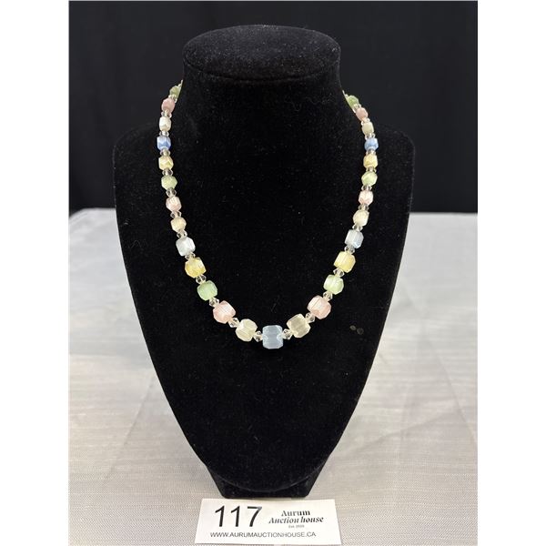 Antique Signed Czechoslovakia Multi Color Candy Cane Faceted Glass Bead Necklace e