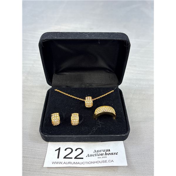 Vintage Diamond Stone Set Gold Necklace, Ring, Earring Set