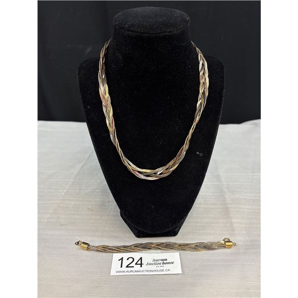 C.1990s Tri Color Gold Braided Necklace Bracelet Set Large Wide!