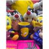Image 4 : Large Looney Toones Collectable Lot of Stuffies, Coffee Mugs, etc.