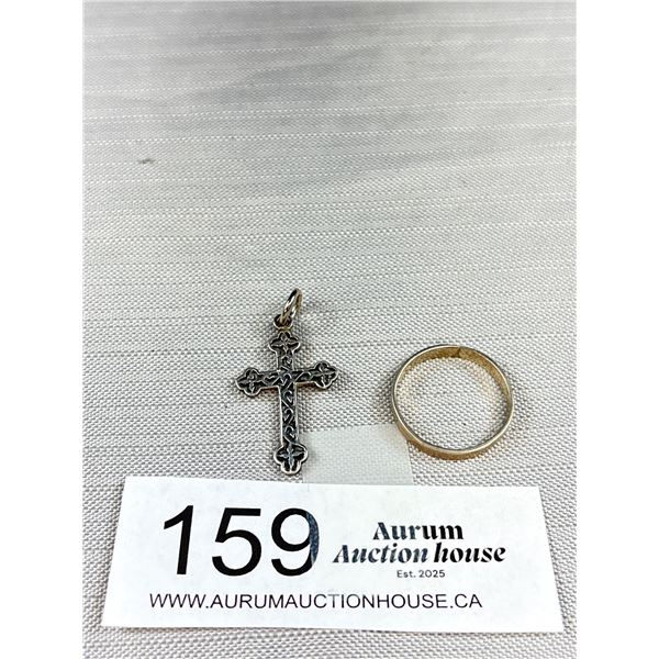 Tested Sterling Silver 1.5" Cross + Ring