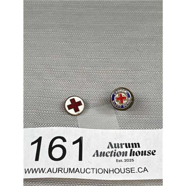 2 Small Vintage Red Cross Pins