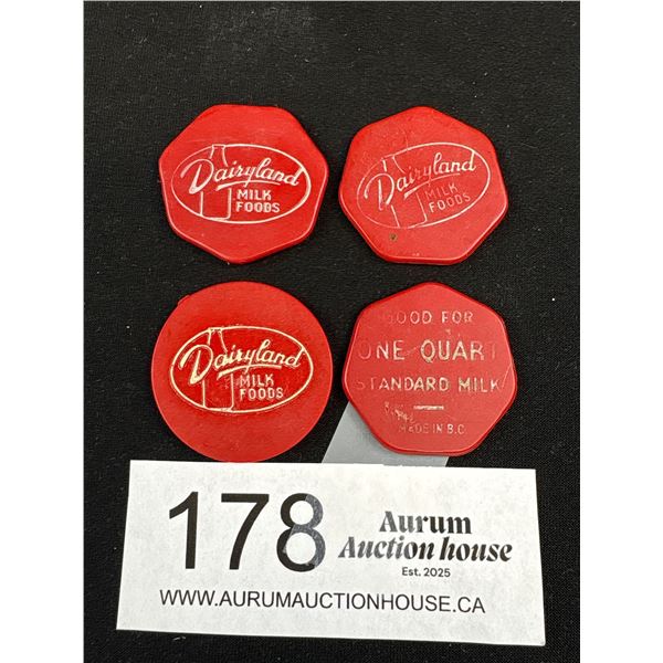 4 Vintage Dairyland Milk Tokens