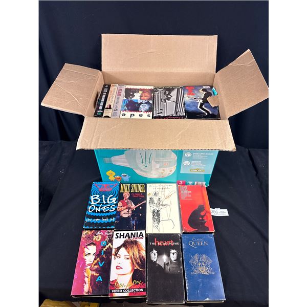 Large Box of Vintage VHS Tapes Music and Movies