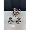 Image 1 : Vintage Silverplate 7" Tall Water Jug and Pair of Candleholders