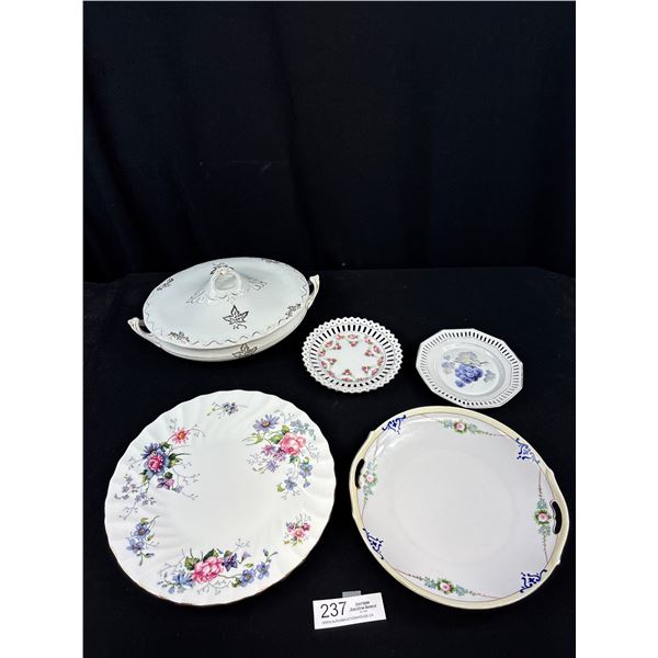 Vintage China - Lidded Dish, Lattice Edged Platess, Nippon Plate, Crown