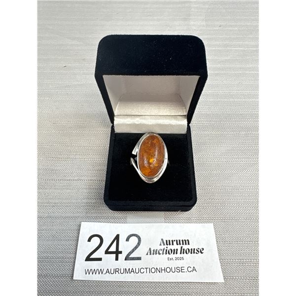 Vintage .925 Silver Amber Ring