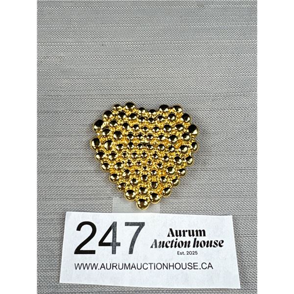 Vintage 1990s Signed YSL Yves St Laurent Heart Brooch - Made in France