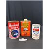 Image 1 : Lot of 3 Automotive Tins, Woodwards All Season, Jet Ace Gas Conditioner and Turtle Wax Finish Restor
