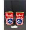 Image 1 : 2 Full Woodwards All Season Motor Oil Tins Pin Holes on Top