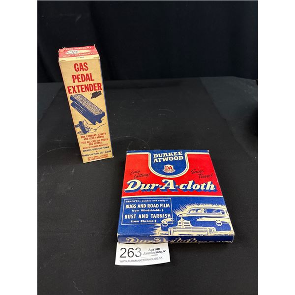 Vintage Duracloth and Gas Pedal Extender In Box Nice Graphics