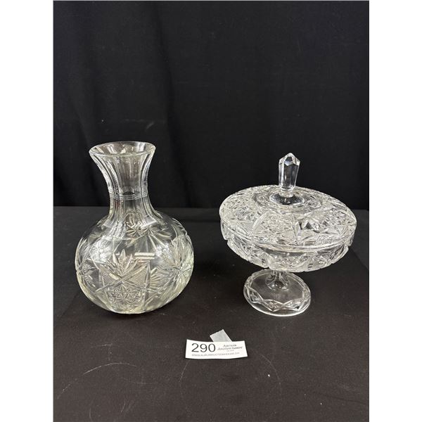 Very Nice Crystal Vase and Crystal Lidded Dish