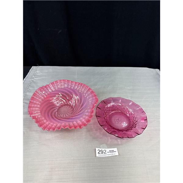 Vintage Pink White Opalescent Hobnail Fenton Decorative Dish/Bowl 9" Diameter + Nice Cranberry Glass