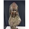 Image 2 : Superb Spelter Bust of Arab Princess w/ Headgear, Drop Earrings and Enamel Beadwork on a Square Brac
