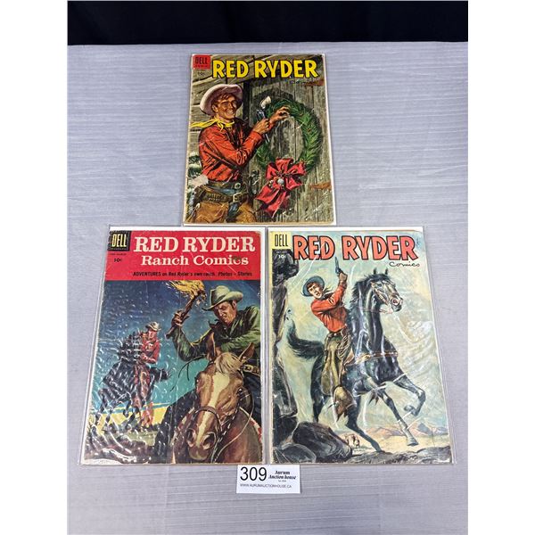 Lot of 3 1940s Dell Red Ryder Comics On Board In Bag