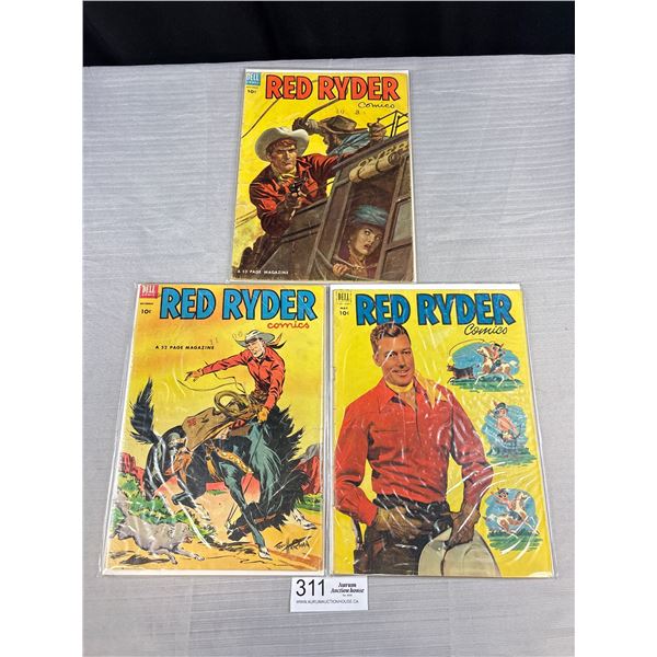 Lot of 3 1940s Dell Red Ryder Comics On Board In Bag