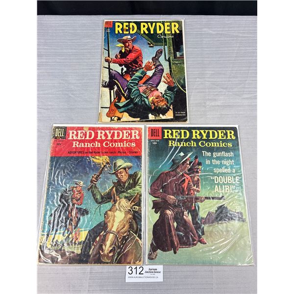 Lot of 3 1940s Dell Red Ryder Comics On Board In Bag