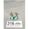 Image 1 : Vintage Gold Colour Screw On Pair of Earrings w/ Dangling Turquoise Pendants