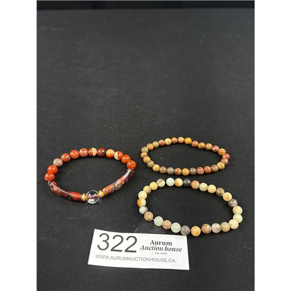 3 Semi Precious Stone Beads Stretch Bracelet