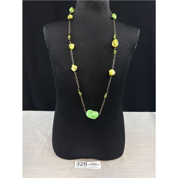 Vintage Turquoise + Amethyst, Peridot Stones Necklace