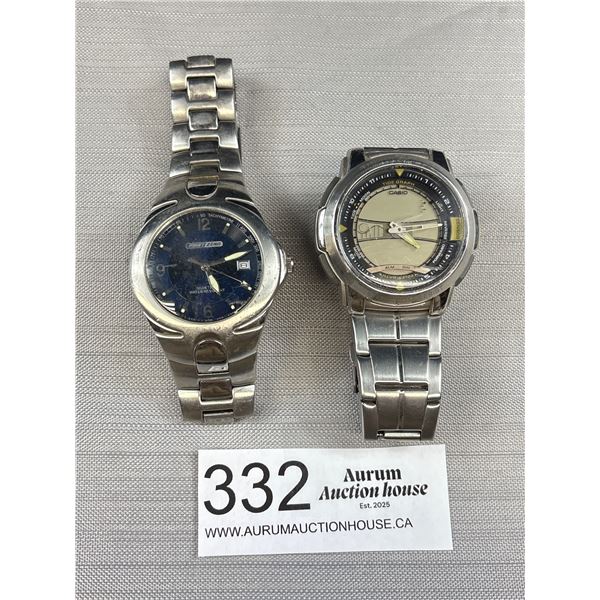 2 Heavy Stainless Steel Watches Casio + Point Zero, Both Batteries Required