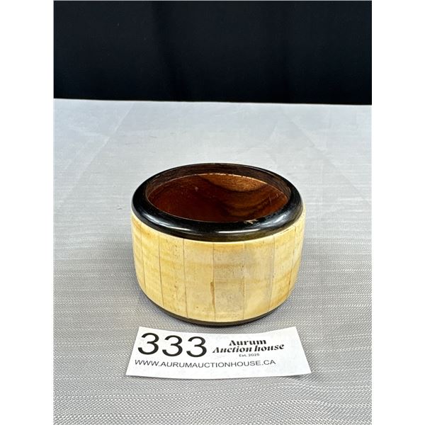 Huge + Heavy Hand Crafted Bone Inlay Wood Bangle, Unmarked
